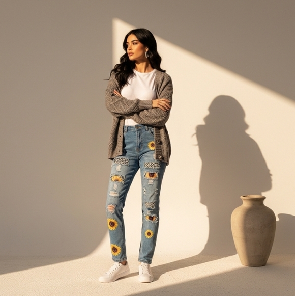 Sunflower Patch Ripped Boyfriend Denim Jeans Size 51 Women's 20 - Picture 11 of 13